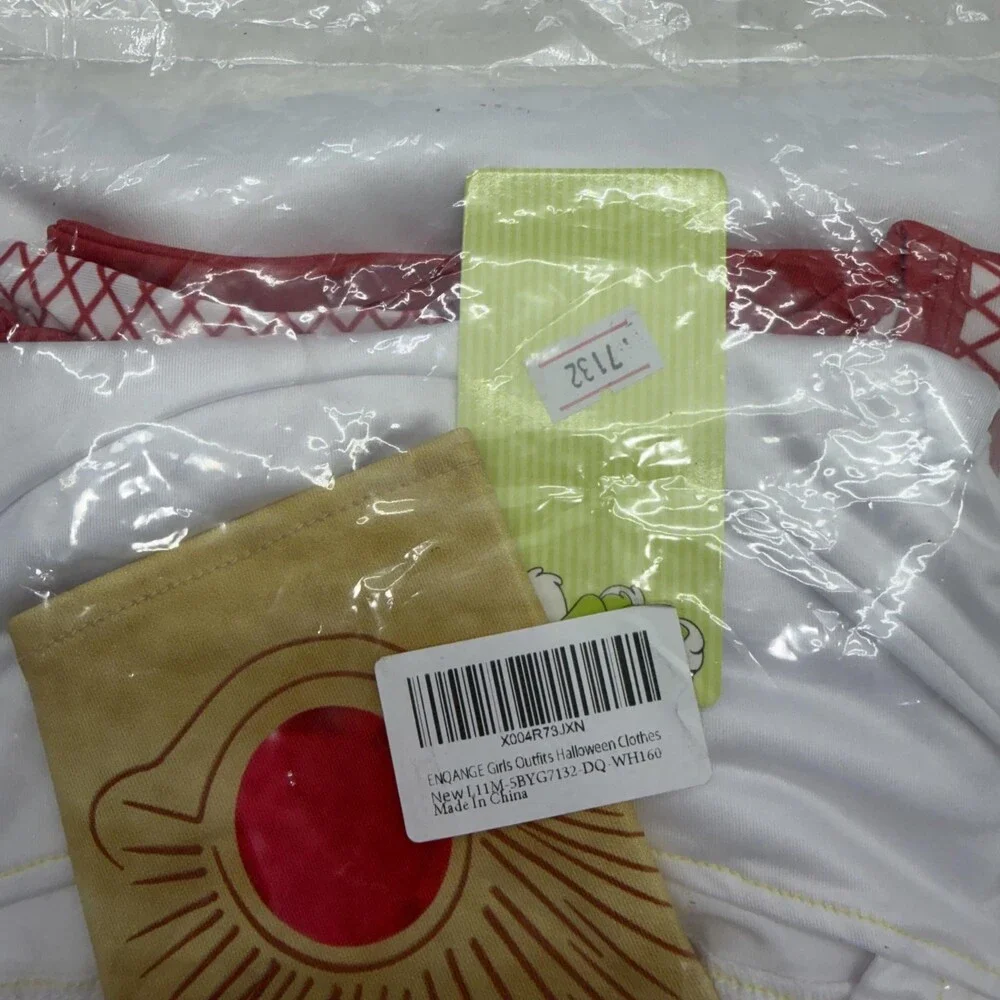 ENQANGE Outfit Set Girls 13-14Y White Red Hoodie T-Shirt Pants 5 Piece Cosplay